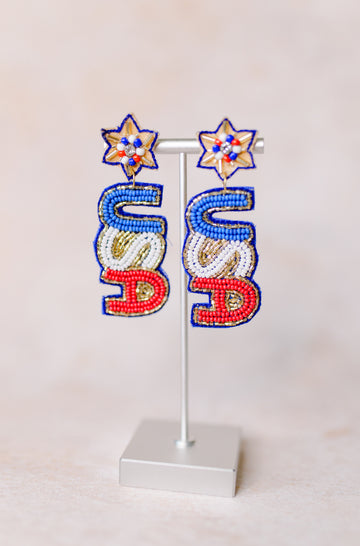Patriotic USA Beaded Earrings