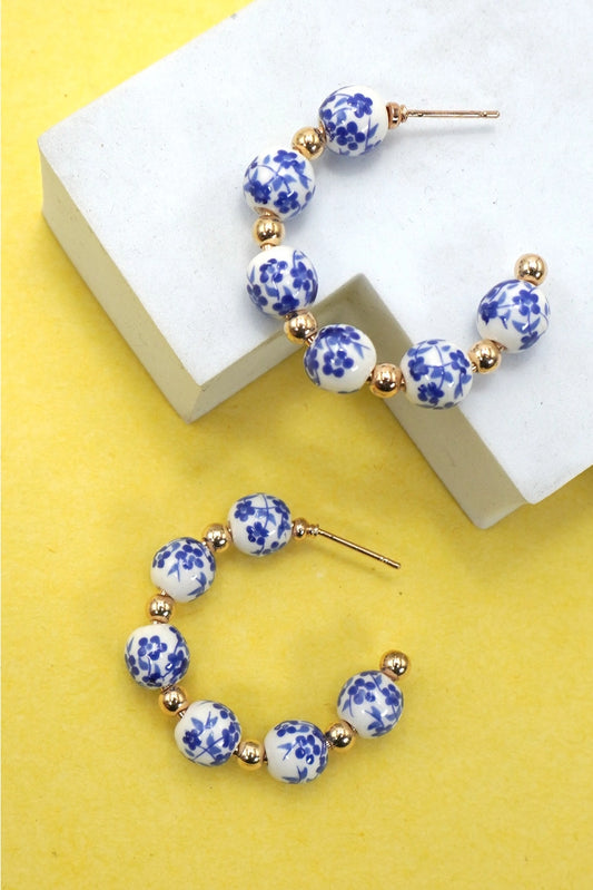 Blue Floral Hoops