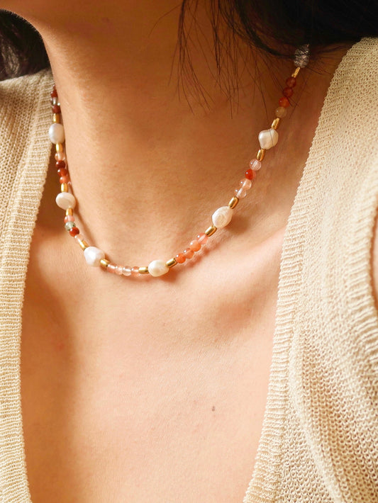 Bohemian Rose Pearl Beaded Necklace