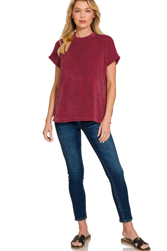 Burgundy Chenille Waffle Top