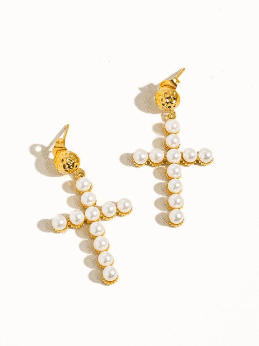 Pearl Cross Earrings