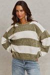 Olive Chenille Striped Knit Sweater