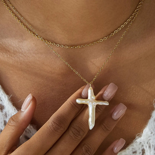 Pure Grace Pearl Cross Necklace