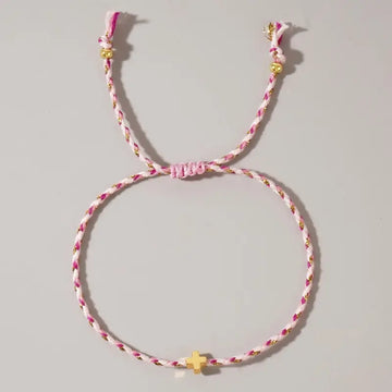 Corded Cross Charm Bracelet- Pink