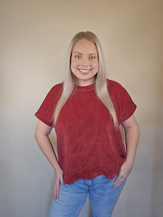 Burgundy Chenille Waffle Top