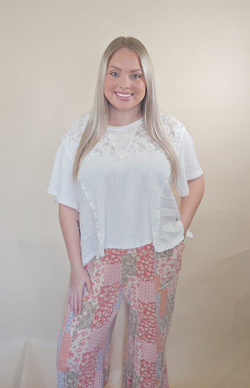 White Pearl Lace Blouse