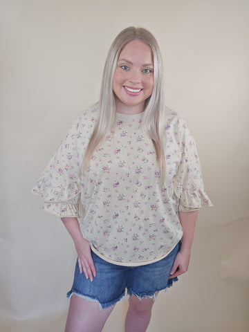 Tan Blossom Flutter Top