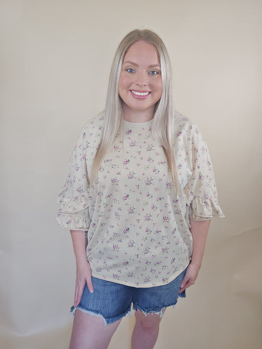 Tan Blossom Flutter Top