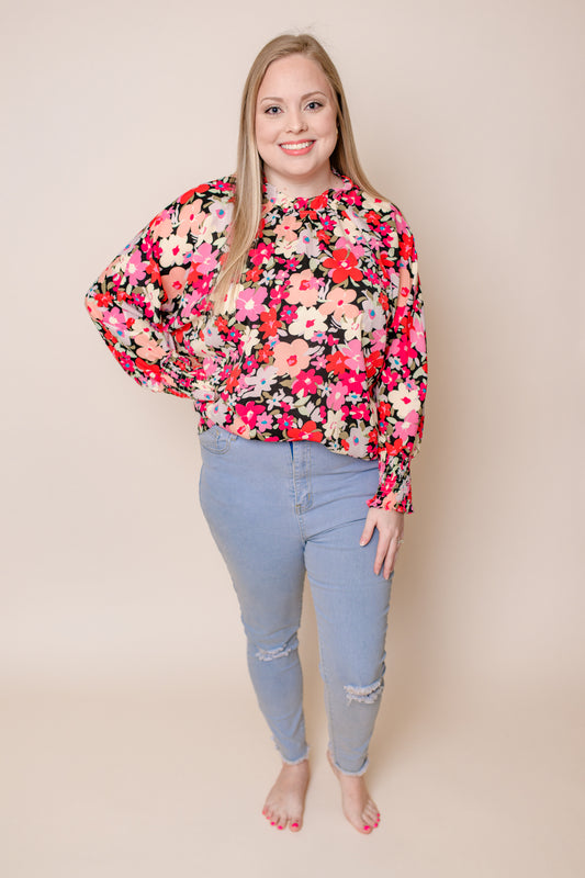 Skylar Floral Blouse Smocked Sleeves